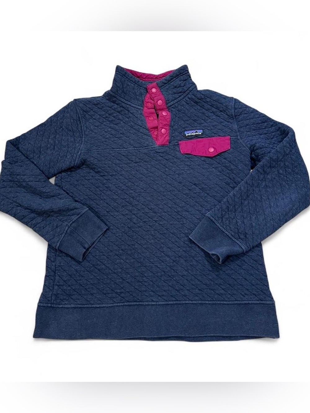 Patagonia Women's Organic Cotton Quilt Snap-T Pullover Navy & Pink - Picture 2 of 5